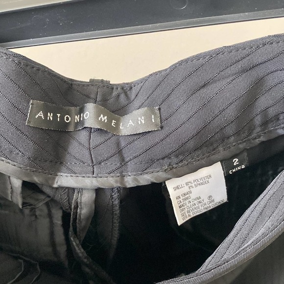 NWT Antonio Melani Black High Rise Pin Striped Trouser Leg Pants - Picture 7 of 7